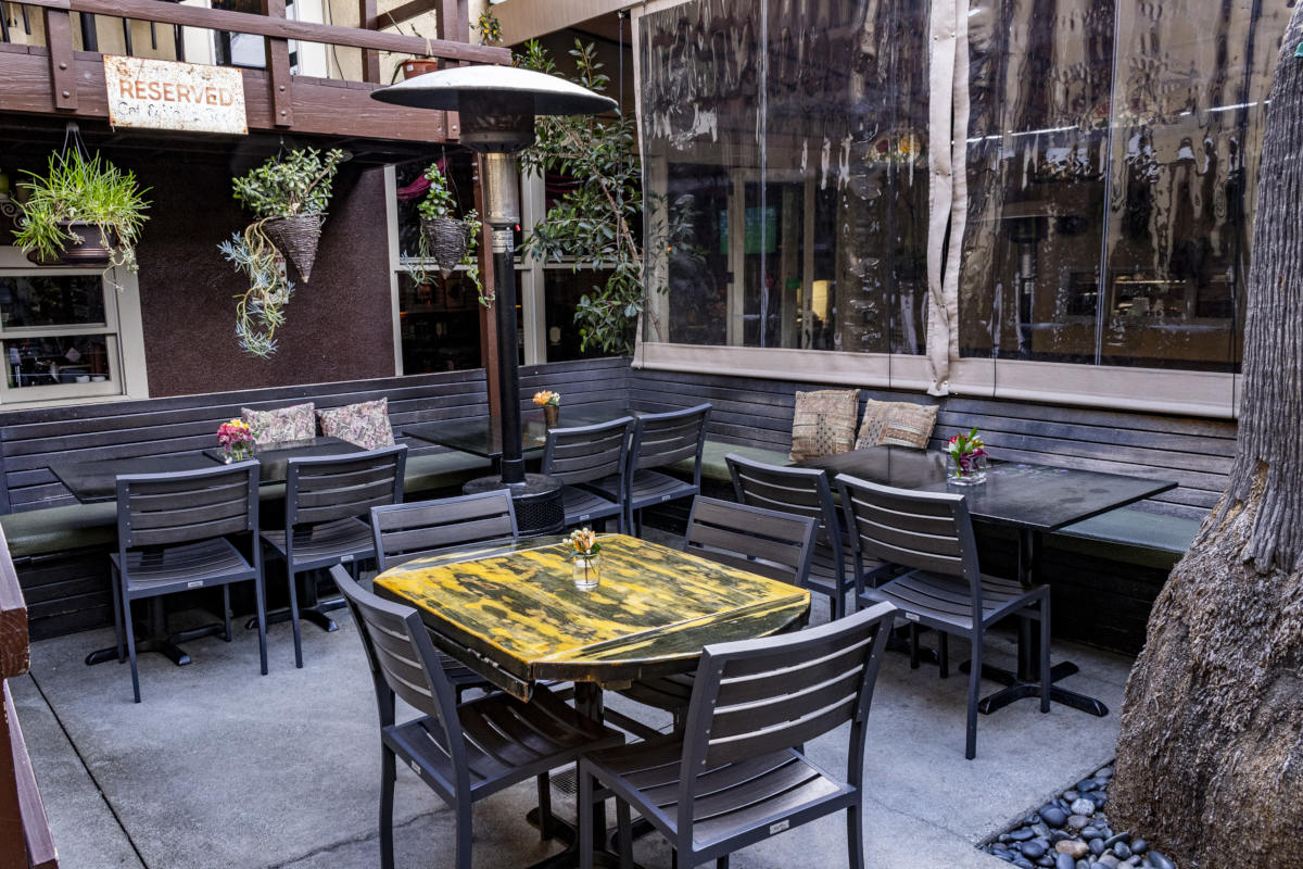 Restaurant exterior, tables outside