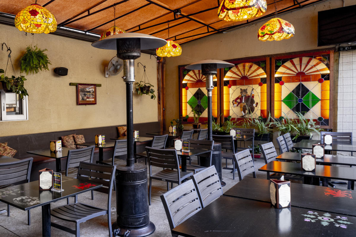 Restaurant interior, tables lined up